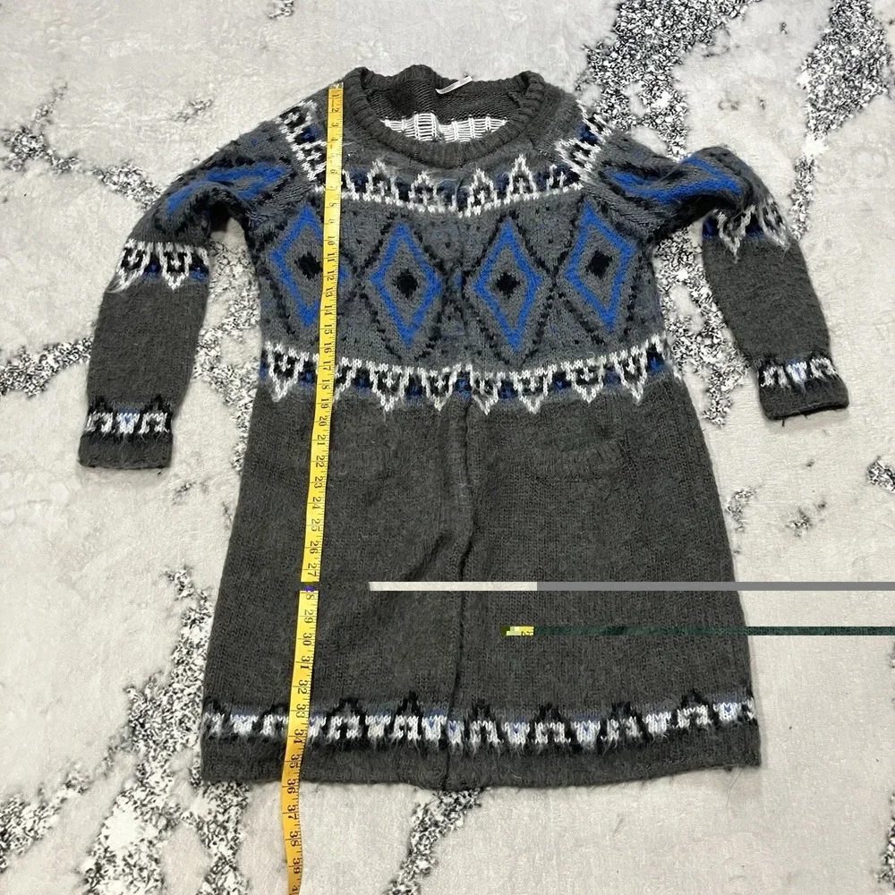 Free People Fair Isle Sweater Dress‎ Womens Size Medium Gray Blue Boho Knit